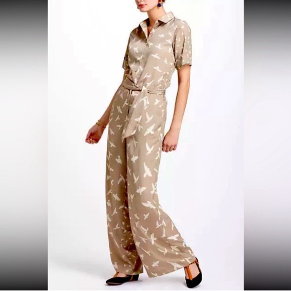 Anthropologie Corey Lynn Calter Bird Jumpsuit XS Boiler Suit Cream Taupe Travel - Picture 1 of 6